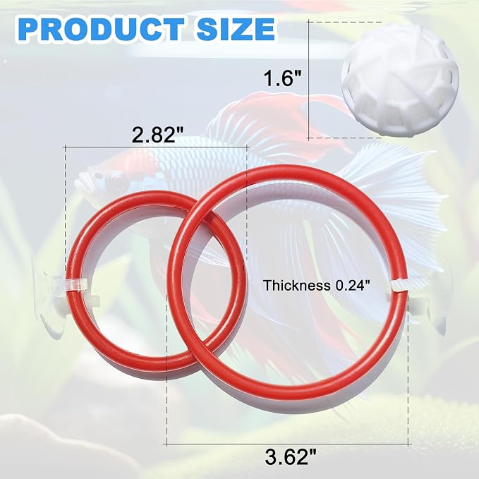 Betta Fish Toys - 4 Training Rings & 2 Bio Filter Balls, Beta Exercise Loop Toys and Nitrifying Balls Set, Betta Fish Tank Accessories Feeding Ring for Small Tank Decor Aquarium Water Conditioner