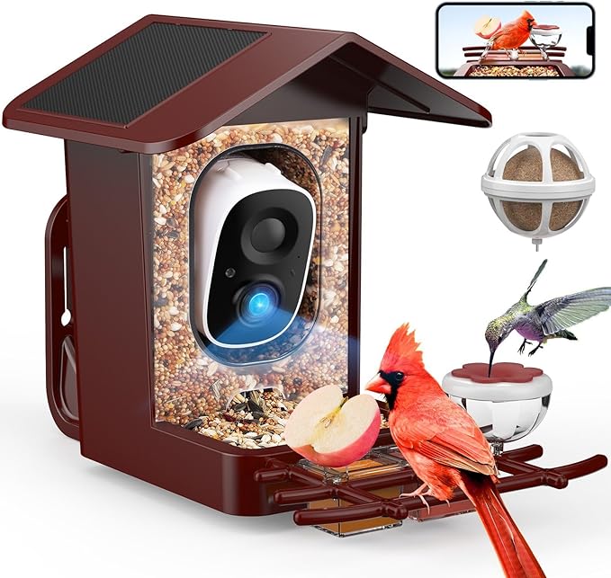 PeckCam® Bird Feeder with Camera Solar Powered, AI Identify & Auto Capture, 2K HD Live Video Smart Bird Feeder Camera Instant Notifications in Backyard, Gift Bird Lovers