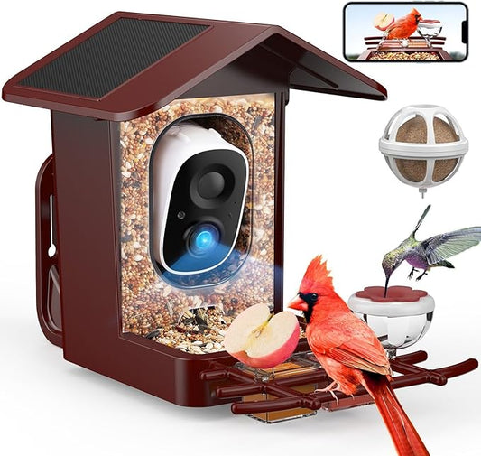 PeckCam® Bird Feeder with Camera Solar Powered, AI Identify & Auto Capture, 2K HD Live Video Smart Bird Feeder Camera Instant Notifications in Backyard, Gift Bird Lovers