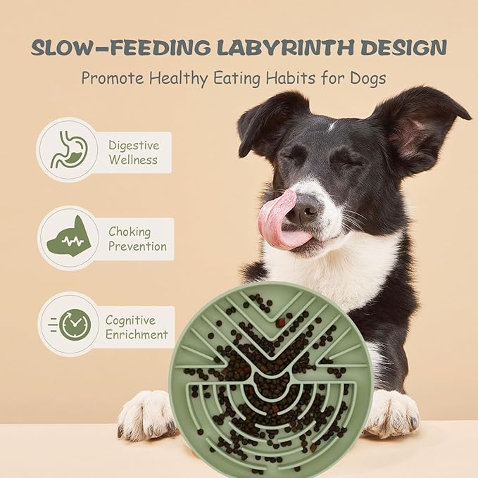 Lesipee Slow Feeder Dog Bowl for Large & Small Pets, Anti Choking Puzzle Dog Food Bowl with Non-Slip Base, Interactive Pet Slow Eating, Silicone Cat Feeder for Puppies & Cats(Grey Green)
