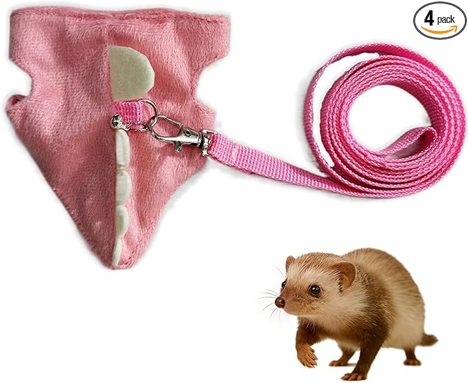 Harness and Leash Set for Small Pets, Dinosaur Shaped Vest Harness, Adjustable Soft Plush Vest with Bell for Guinea Pigs, Ferrets, Hamsters, Hedgehogs - Safe Outdoor Walking Adventure Gear,Pink