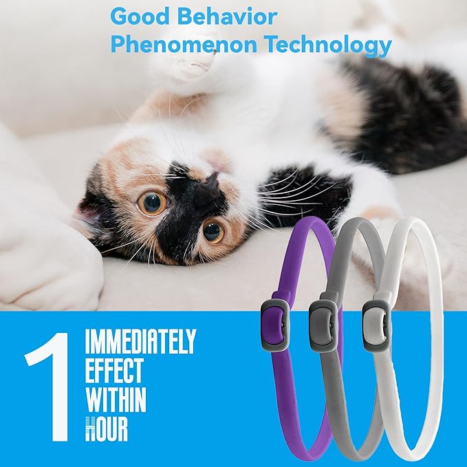Calming Collar for Cats - Pheromone Calm Collars, Anxiety Relief Fits Cats Adjustable and Waterproof with 100% Natural 3 Packs