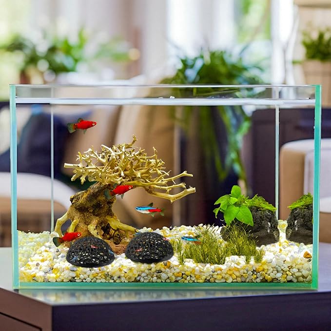2 Pack Aquarium Shrimp Hide Cave, Porous Shrimp Hideout Shelter for Breeding & Molting, Detachable Tunnel Ornament for Fish Tank, Shrimp & Small Fish (Black)