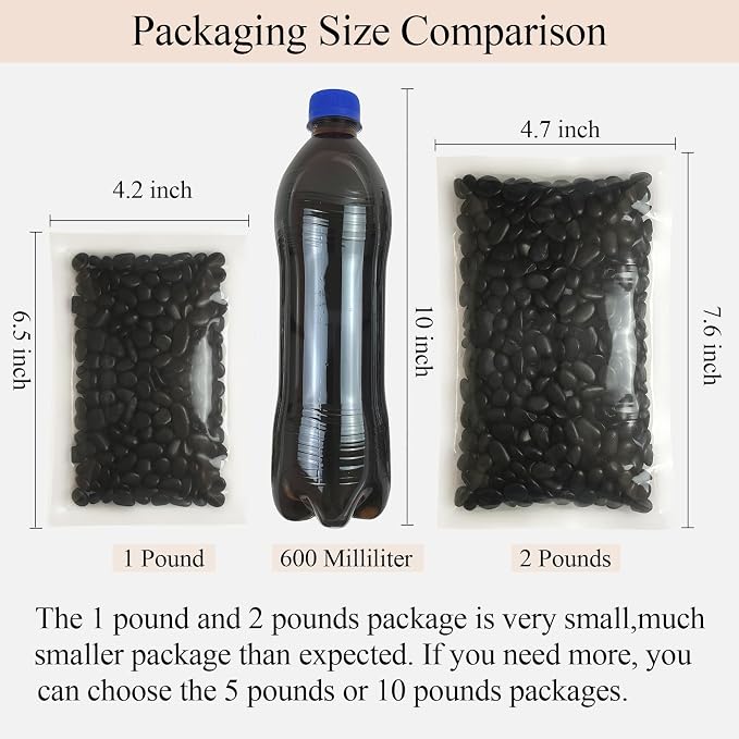 FANTIAN 2 lbs Black Pebbles for Indoor Plants, 3/8 inch Decorative Rocks, Black River Rocks for Succulent Potted Plant, Vase, Aquarium, Landscaping and Outdoor Garden Rocks