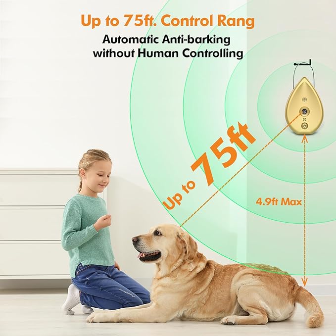 Anti Barking Device for Dogs Bark Box, Rechargeable Ultrasonic Barking Deterrent Devices with 3 Modes/Irregular Ultrasound Frequency/Automatically Electronic Dog Whistle Neighbors Dog Silencer(Gold)