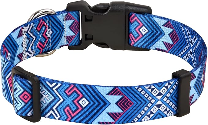 MarukoPet Dog Collar and Leash Set, Adjustable for Small Medium Large Dogs Puppy, Cute Design with Bohemia Floral Tribal Geometric Patterns Boys Girls Dog Collar(Blue Ethnic Style Set,S)