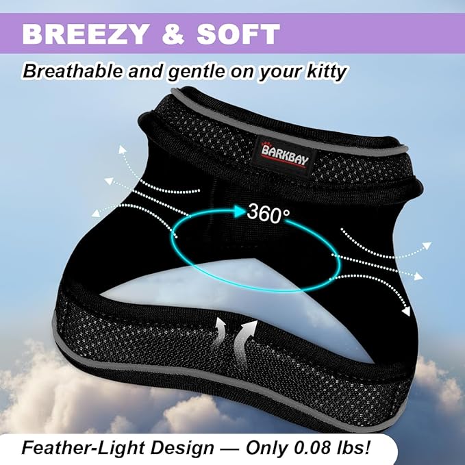 Cat Harness and Leash Set,Escape Proof Kitten Harness,Step in Adjustable Soft Lightweight,Easy Control,Reflective Strips Comfortable for Walking Travel(Black,XXS)