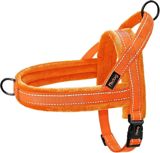 Didog Soft Flannel Padded Dog Vest Harness, No Pull/Quick Fit Reflective Dog Strap Harness, Easy for Training Walking (M:Chest 22-26", Orange)
