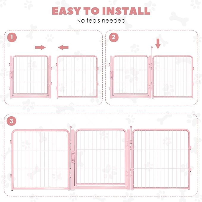 Pink Dog Playpen for Small Dogs & Puppies - 24 Inch Metal Pet Fence Indoor Outdoor with Door, Foldable Exercise Pen, Portable Rabbit Enclosure for Camping, RV, Yard (8 Panels)