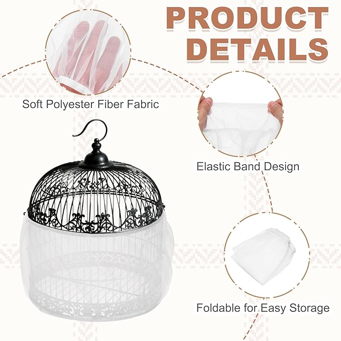 Bird Cage Seed Catcher, Bird Cage Net Cover Seeds Guard, Universal Birdcage Accessories, White, Circumference 59.1"-86.6", Height 15.7" for Parrot Cockatiel Enclosures