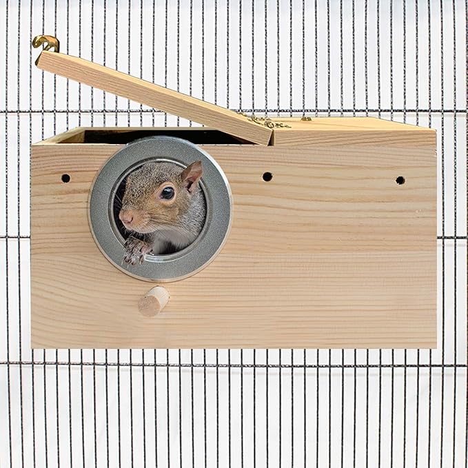Sturdy Nest Box (L) - Cage Attachment, Hinged Lid, Perching Ledge - for Sugar Glider, Squirrel, Rat, Finch, Parakeet, Lovebird, Parrotlet, Lovebird, Canary, Cockatiel, Other Birds & Small Pets
