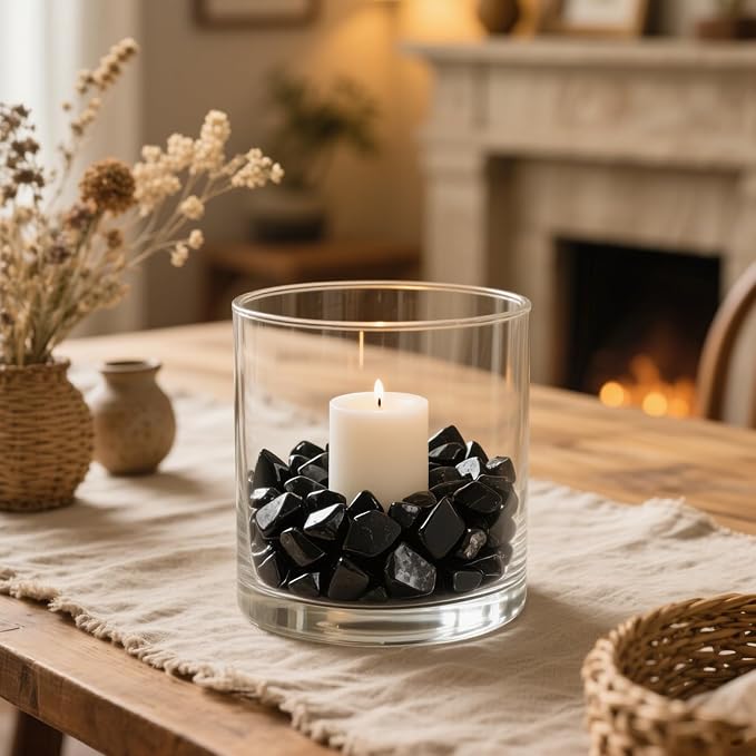 0.96LB Decorative Stones Fish Tank Gravel Succulent Rocks Natural Pebbles Vase Filler Aquarium Decor Crushed Quartz Polished Irregular Shaped Bulk - Black Obsidian