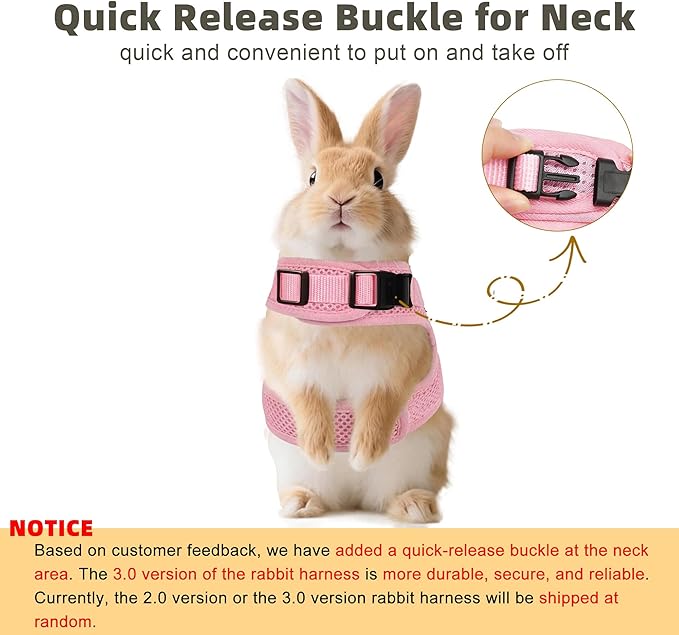 AIITLE Rabbit Harness and Leash Set with Cute Bow, Soft Breathable Mesh Vest Harness for Rabbits Kitten Ferret Puppy Small Pets Walking Supplies Pink L