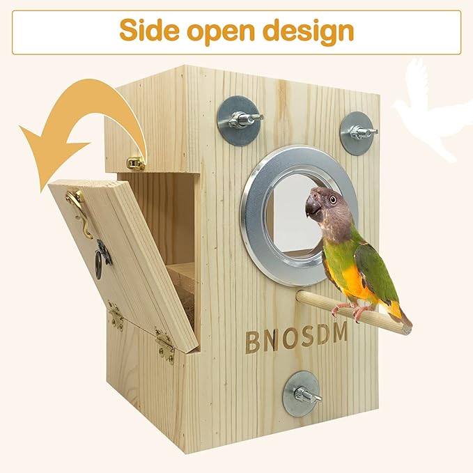 BNOSDM Parakeet Nesting Box Transparent Bird Breeding Nest Boxes Natural Wood Bird Cage House with Coconut Fiber for Small Conure Lovebirds Finch Parrot Canary