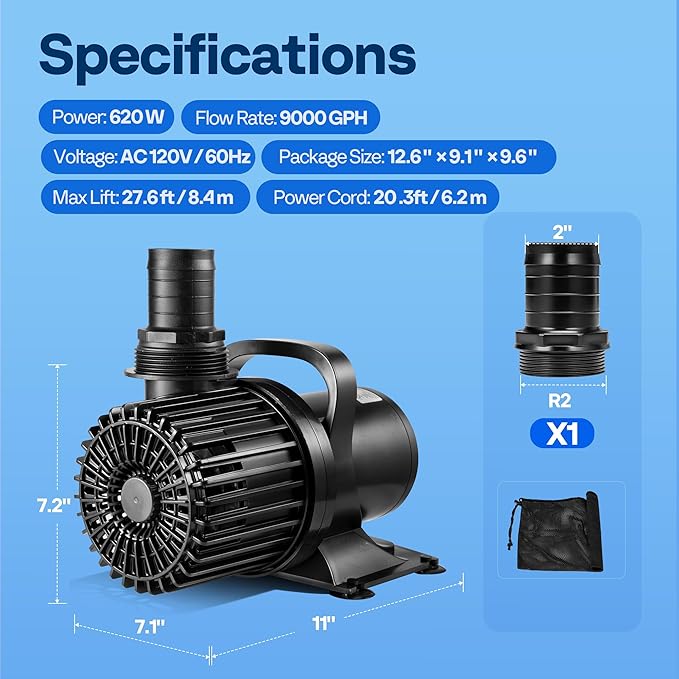 VIVOHOME Electric 620W 9000GPH Submersible Water Pump for Koi Pond Pool Waterfall Fountains Fish Tank and Aquarium