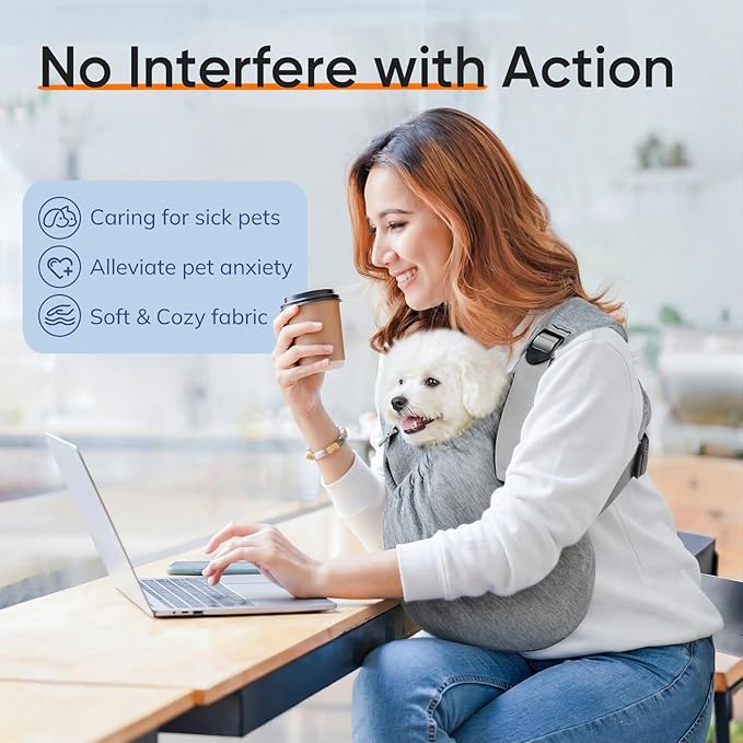 Supet Dog Sling Carrier, Hands Free Adjustable Puppy Pouch Carrier, Soft Wearable Pet Front Bag for Dachshund & Teacup Dogs, Anti-Anxiety Chest Carrier with Back Pain Relief (Grey, Regular)