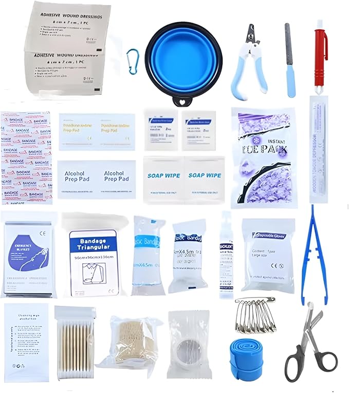 PAWSPLAY Pet First Aid Kit for Dogs & Cats, 101-Piece Emergency Kit with Bandages, Wound Care, Tick Remover, Nail Clipper, Portable Waterproof Travel Kit for Hiking, Camping, Car & Home Safety
