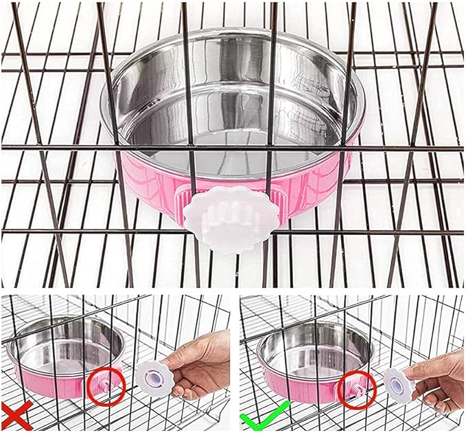 Crate Dog Bowl,Removable Stainless Steel Water Food Feeder Bowls Crate Coop Cup,Pet Cage Bowls with Bolt Holder for Cat, Puppy, Birds, Rats, Rabbits Small Animals ((Green+Pink) Round, Samll)
