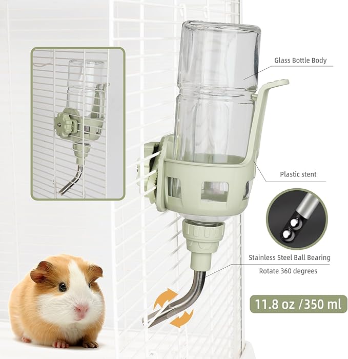 Guinea Pig Water Bottle, Small Animal Plastic Buckle no drip Glass Water Dispenser, Suitable for Hamsters, pet Rabbits, Rats, Mouse, Totoro, Hedgehogs (Green)