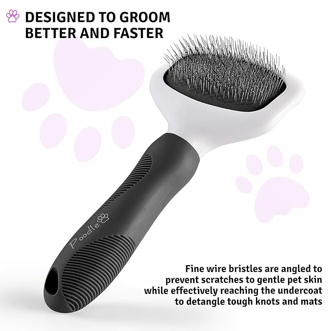 Poodle Pet Slicker Brush - For Dogs, Cats, and Rabbits - Removes Matted Fur, Knots, and Loose Hair - Suitable for Grooming Doodles and Goldendoodles with Short or Long Hair