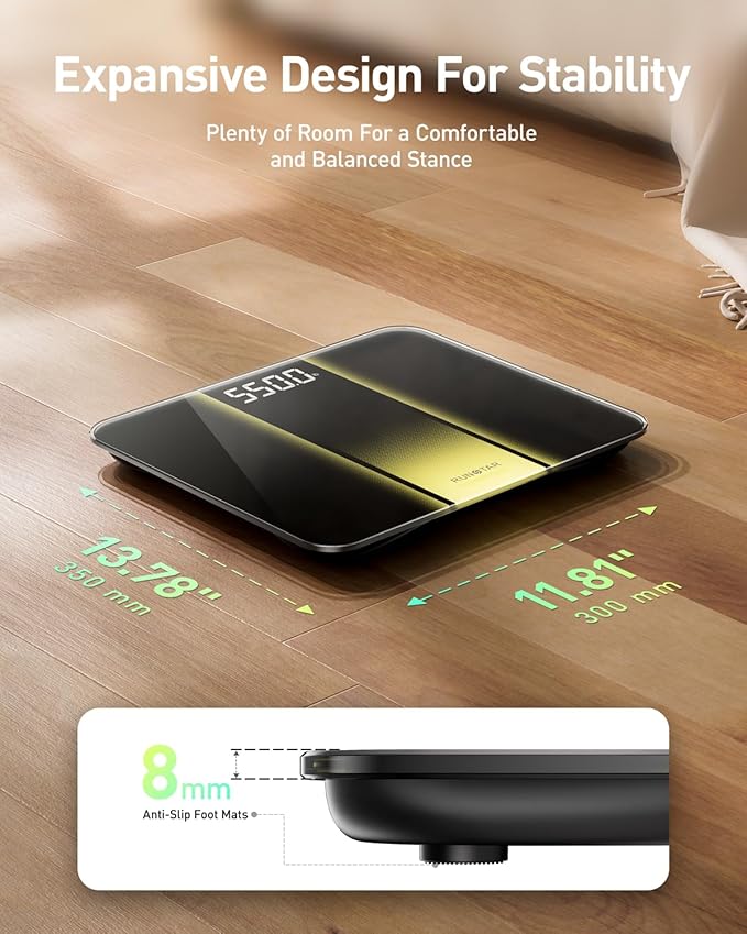 RunStar 14-Inch Scale for Body Weight 550lbs, Extra Wide Platform Digital Bathroom Scale Highly Accurate, Large LED Display, Baby/Pet Mode, 8mm Tempered Glass for Heavy People