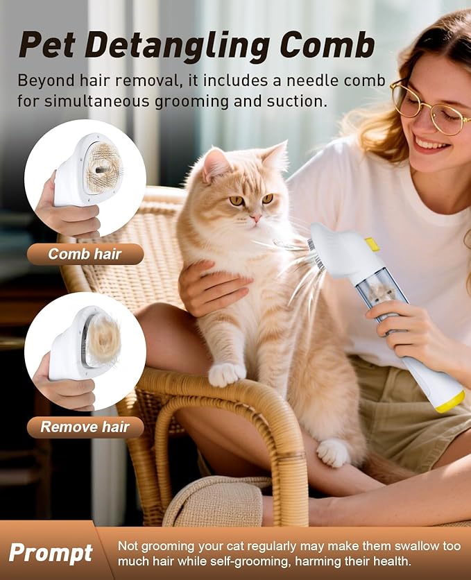 Cordless Dog Vacuum Groomer Kit,Cordless Rechargeable Vacuum Cat Brush for Hair,Handheld mini Pet Vacuum Brush,4200Pa Pet Grooming Cleaner With Comb Hair,Suitable for All Types of Cats and Dogs