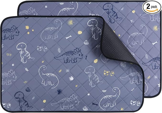 IEUUMLER Washable Pee Pads for Dogs, 2 Pack Non-Slip & Waterproof Pack Whelping Pad, Reusable Washable Puppy Potty Training Pad with Fast Absorbent for Playpen EU007 (Gray Dinosaur, 30"X20"-2pcs)