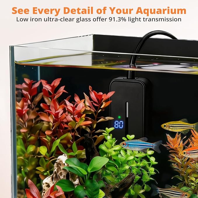 2.5 Gallon Small Fish Tank, Nano Aquarium with Heater, Ultra-Clear Glass, LED Light, Filter, Lid, Gravel and Rock, Desktop Beta Fish Aquarium Perfect for Shrimp, Snails or Live Plants | Ultra-Clear Glass Desktop Beta Habitat with LED Light, Filter, Lid...
