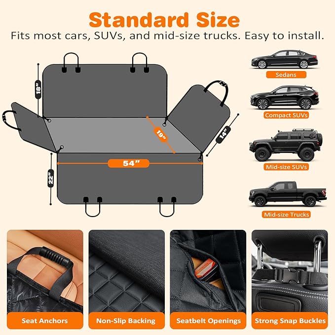URPOWER Dog Car Seat Cover for Pets 100% Waterproof Seat Cover Hammock 900D Heavy Duty Scratch Proof Nonslip Durable Soft Back Seat Covers for Cars and SUVs