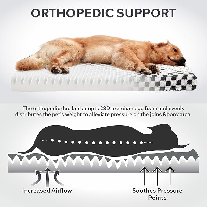 JOEJOY Dog Bed for Large Dogs, XLarge Orthopedic Dog Bed with Removable Washable Cover, Cute Modern Plush & Memory Egg Crate Foam Dog Bed, 42 x 28 inch, Grey