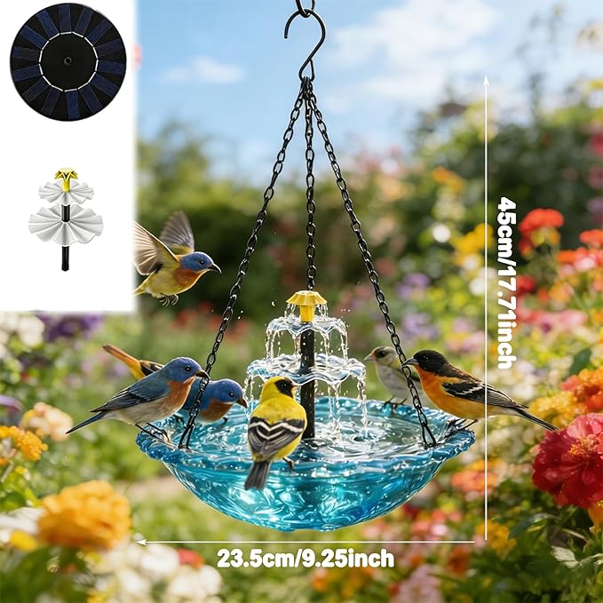 Solar Hanging Bird Bath Fountain, 2026 New 3 Layers Solar Powered Bird Bath Fountain, Outdoor Humming Birds Cascade Baths Fountains, Garden Patio Yard Backyard Lawn Decor (Gray)