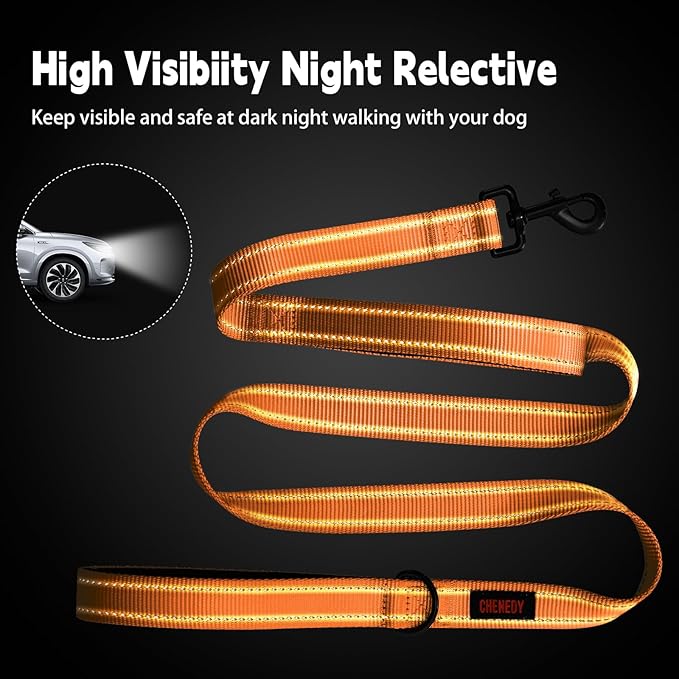 Heavy Duty Leash for Large Breed Dogs - Double Handle, Reflective Training Lead, Perfect for Medium to Large Dogs (6FT Orange)