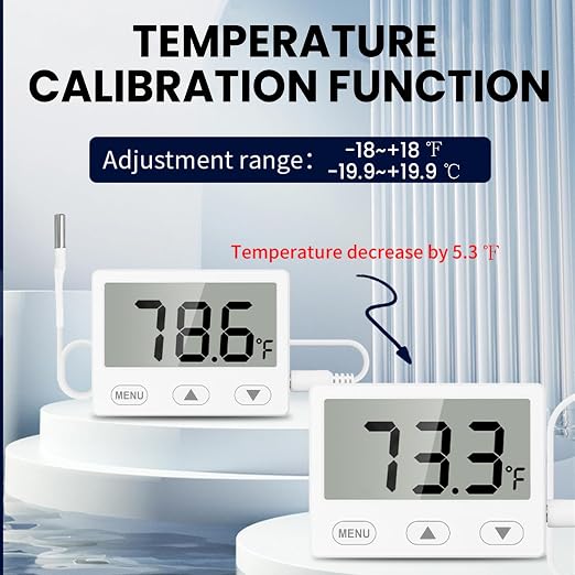 Fish Tank Aquarium Thermometer with Probe, 2.65" Large LCD and Alarm | 4.9 ft Probe, 2-sec Refresh, ±1°F Accuracy, -40℉ to 176℉, High Low Alert, Calibration, °F/°C Switch for Betta Turtle Tank