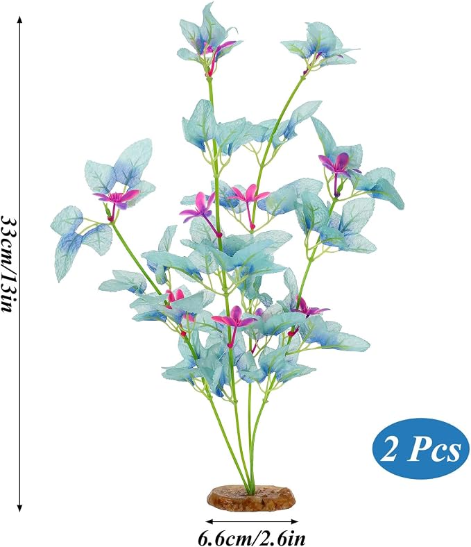 2Pcs Silk Aquarium Plants 13" Cyan Silk Plants for Fish Tank Goldfish | Tall Fish Tank Decorations, and Freshwater Betta Habitat, for Miniature Eco Enthusiasts