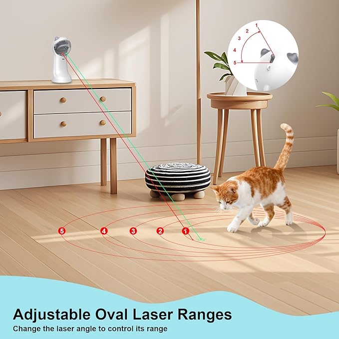 Waputne Automatic Cat Toy, Motion-Activated Interactive Cat Toy - 5 Fun Patterns, 4 Speed Modes, Adjustable Light Angles, Random Rotating Trajectory, Rechargeable(Red Dot + Green Star)