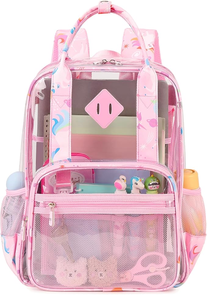 MOONBABY Small Clear Backpack for School Transparent Bookbag for Kids Heavy Duty PVC See Through Backpack Stadium Approved