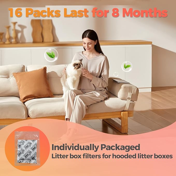 16 PCS Cat Litter Box Deodorizer for Hooded Litter Boxe, Activated Charcoal Odor Absorber, Carbon Filter Compatible with Whisker OdorTrap Pod Accessories Filter and Traditional Litter Boxes, Unscented