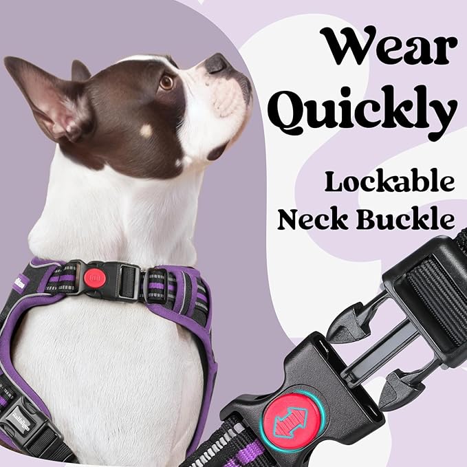 rabbitgoo Dog Harness for Large, No Pull Pet Harness with 3 Buckles, Adjustable Soft Padded Vest with Control Handle, Walking Reflective Pet Vest for Extra Large Dogs, Black & Purple, XL