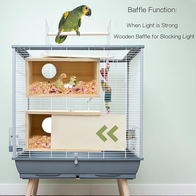 Parakeet Nesting Box Cockatiel Nesting Natural Pine Bird Nest Bird Breeding Box House Acrylic Transparent Bird Box with Detachable Wooden Board for Lovebirds Cockatiel Budgie Conure Parrot L