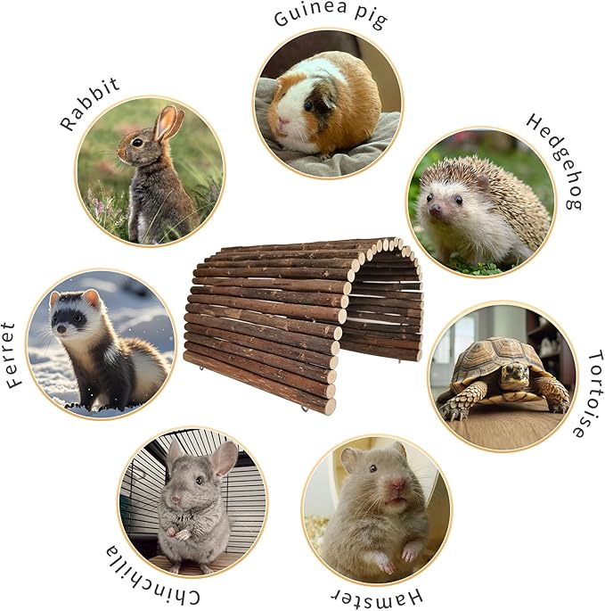Guinea Pig Hideout Rabbit Hide Rat Cage Accessories Extra Large Wooden Tunnel Hut Hideaway for Pig Hideout Tortoise Hedgehog Ferret and Chinchilla