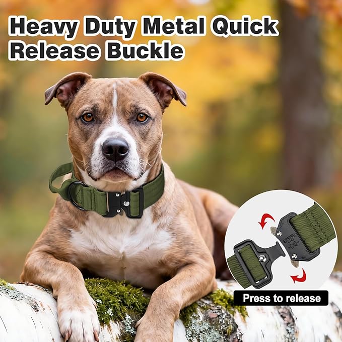 Joytale Tactical Dog Collar for X-Large Dogs with Control Handle, Heavy Duty Military Training Collar for Power Breeds, AirTag Holder Case, Quick Release Metal Buckle, Soft Padded, XL, Army Green