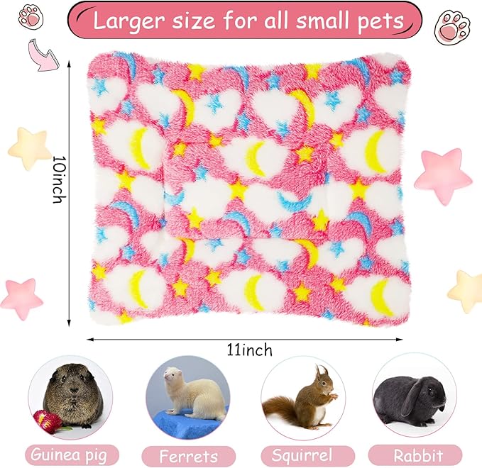 Jetec 3 Pcs Bunny Guinea Pig Beds Soft Bunny Mats Warm Guinea Pig Mat Small Animal Bed Pads Fleece Sleeping Pads for Indoor Rabbit Hamster Squirrel Hedgehog Chinchilla(Fleece,Moon,Colorful)
