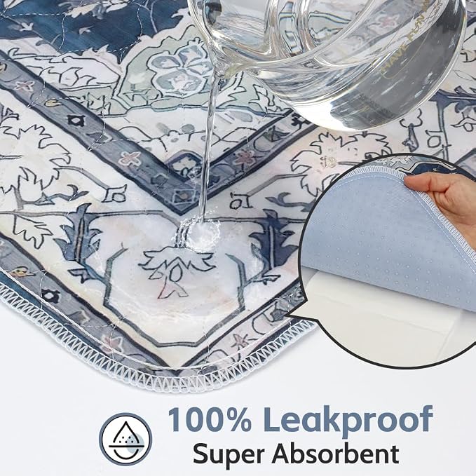 Washable Pee Pads for Dogs, 2 Pack Reusable Puppy Training Pads 40"x26" Super Absorbent Waterproof Dog Training Pads, Non-Slip Potty Pads, Whelping Pads Litter Mat Navy & Ecru