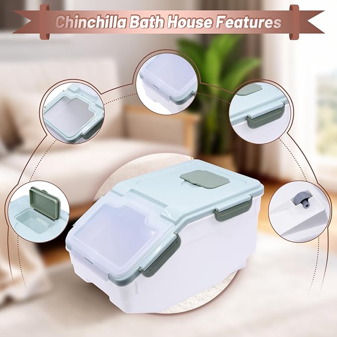 Extra Large Chinchilla Sand Bath Container Kit Plastic Dust Bath House Hamster Shower Room for Hedgehog Guinea Pig Squirrel Small Animals (Green)