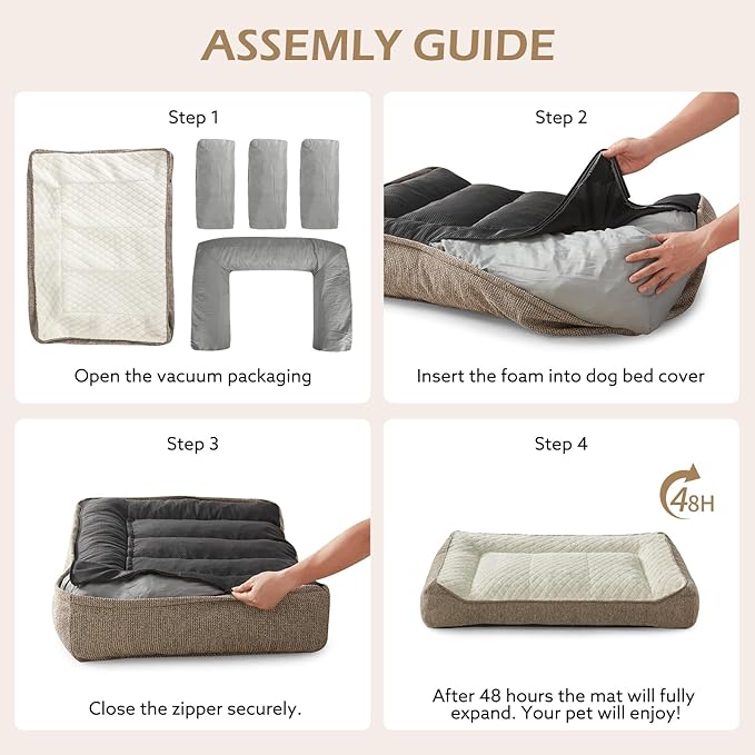 JOEJOY XL Orthopedic Dog Beds Large Sized Dog, Extra Thick Supportive Big Dogs Couch Bed with Sides, Ultra Soft Pet Bed Sofa for Large Dogs, Beige, 42inch