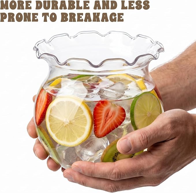 Mini Plastic Fish Bowl with Floral Trim, 27 oz Decorative Fish Bowls Unbreakable Plastic Betta Fishes Tank Clear Round Desktop Vases Bowls for Home Decor, Centerpiece Vases, Candy, Party Favors