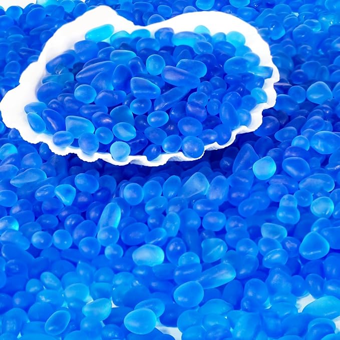 Sea Glass Stones for Crafts About 2.75LB (1180g/41.62oz) Blue Glass Pebbles Gemstones Bulk for Beaching Wedding DIY Decoration Aquarium Turtle Tank Vase Filler (Lake Blue)