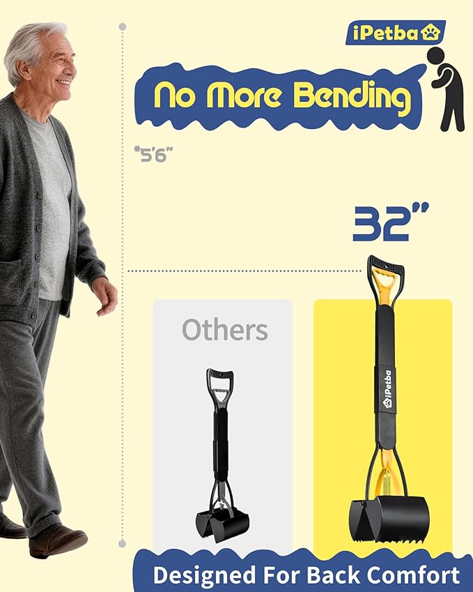 32 inch Pooper Scooper for Large Dogs – Long Handle Dog Poop Scooper for Yard, No Bending Save Back, Ease of Pickup, Grass Friendly, Sturdiness