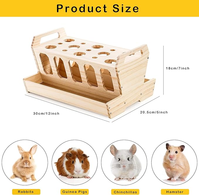 Rabbit Hay Feeder, Large Capacity Wooden Hay Feeder for Rabbits Guinea Pigs Chinchillas, Pet-self Feeding Hay Manager Alfalfa Timothy Dispenser Grass Holder Carrot Feeders for Bunny