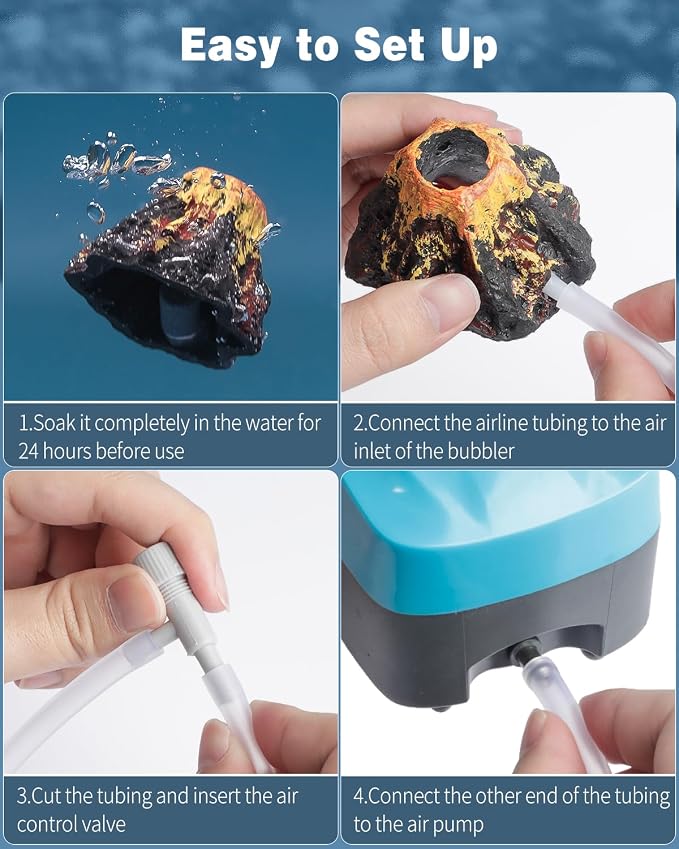 Uniclife Aquarium Volcano Ornament Kit, Fish Tank Decoration Mini Resin Volcanic Decor for Fish Tank Landscape Realistic Mountain with Air Stone Bubbler Airline Tubing Accessories for Oxygenation